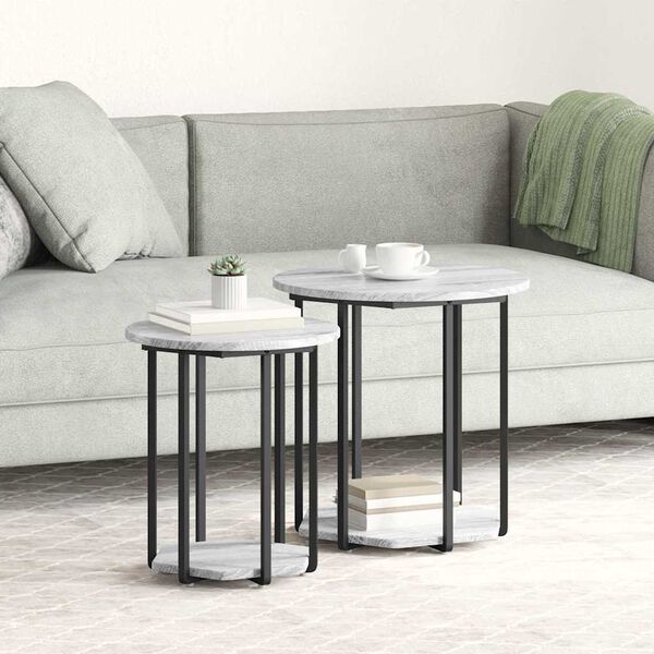 vidaXL Ensemble de tables d'appoint avec &eacute;tag&egrave;re 2 pcs Gris