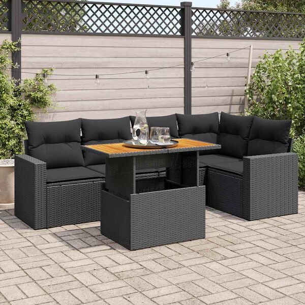 vidaXL Salon de jardin 6 pcs avec coussins noir r&eacute;sine tress&eacute;e