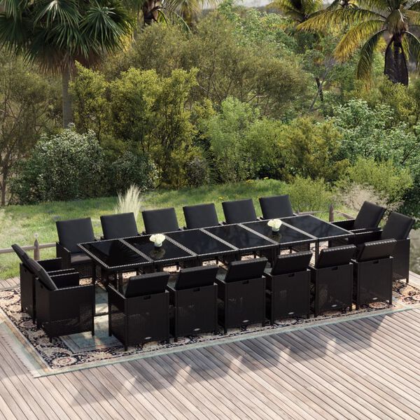 vidaXL Ensemble à manger de jardin coussins 17 pcs Résine tressée Noir