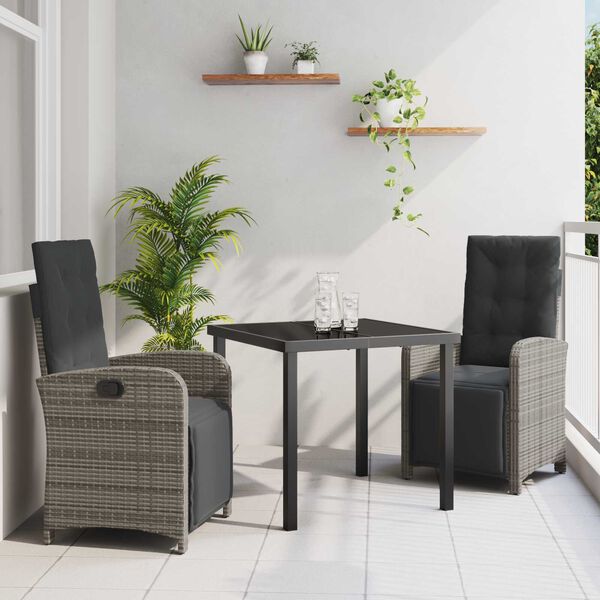vidaXL Ensemble de salle &agrave; manger pour jardin 3 pcs Gris polyrotin