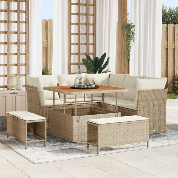 vidaXL Ensemble de canap&eacute; de jardin 8 pcs Beige polyrotin