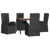 vidaXL Ensemble à manger de jardin 5pcs Noir Poly rotin et acacia