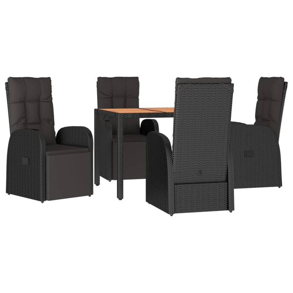 vidaXL Ensemble à manger de jardin 5pcs Noir Poly rotin et acacia