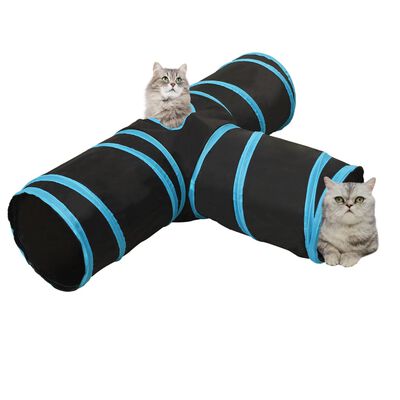 vidaXL Tunnel pour chats à 3 voies Noir et bleu 90 cm Polyester