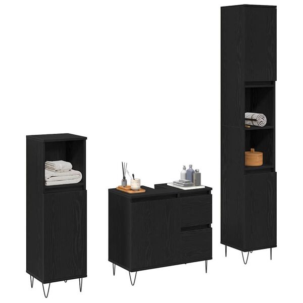 vidaXL Ensemble de mobilier de salle de bain 3 pcs Ch&ecirc;ne noir