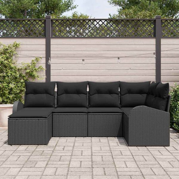 vidaXL Ensemble de canap&eacute; de jardin 6 pcs Noir polyrotin
