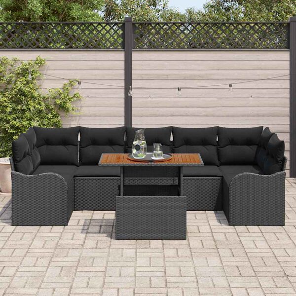 vidaXL Ensemble de canap&eacute; de jardin avec coussin 8 pcs Noir polyrotin