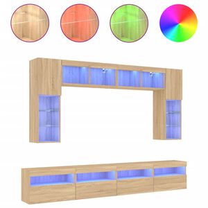 vidaXL Ensemble de meubles TV muraux 8pcs et lumi&egrave;res LED ch&ecirc;ne sonoma