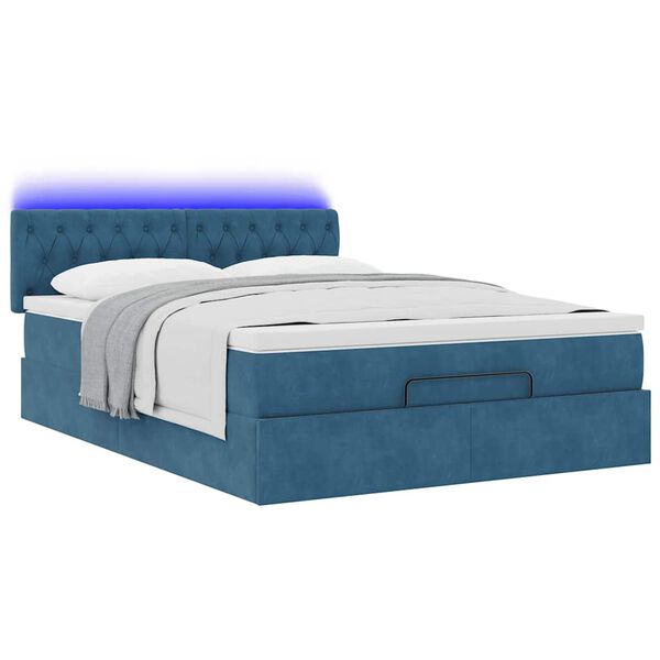 vidaXL Cadre de lit ottoman avec matelas bleu fonc&eacute; 140x200 cm velours