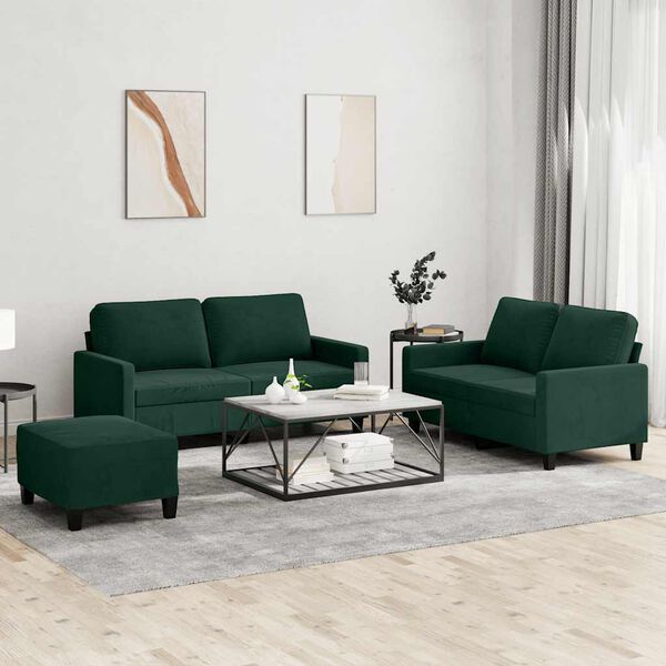 vidaXL Ensemble de canap&eacute;s 3 pcs avec coussins Vert fonc&eacute; Velours