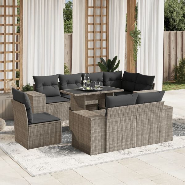 vidaXL Salon de jardin 9 pcs avec coussins gris clair r&eacute;sine tress&eacute;e
