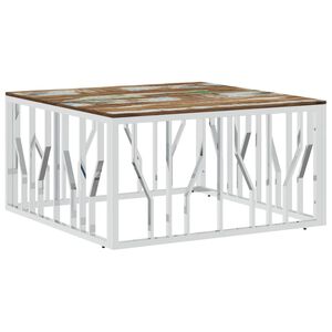 vidaXL Table basse argent&eacute; acier inoxydable/bois massif r&eacute;cup&eacute;ration