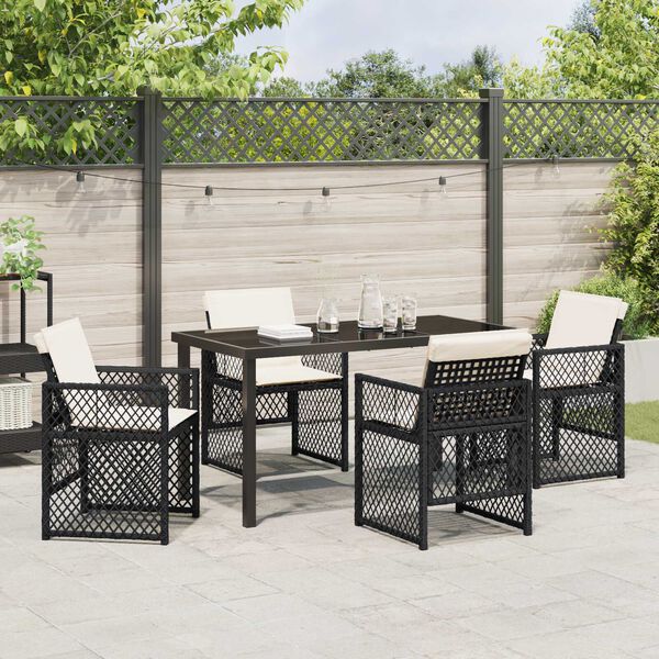 vidaXL Ensemble de salle &agrave; manger pour jardin 5 pcs Noir polyrotin