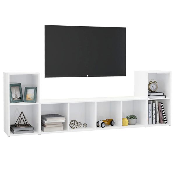 vidaXL Ensemble de meubles TV 3 pcs Blanc brillant Bois d'ing&eacute;nierie