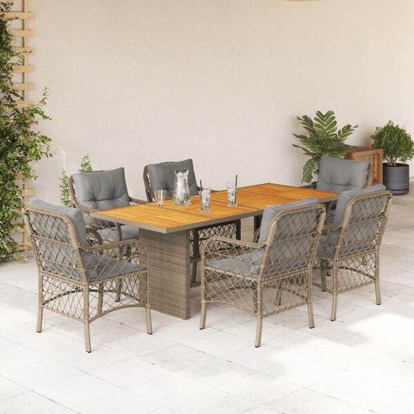 vidaXL Ensemble &agrave; manger de jardin coussins 7 pcs m&eacute;lange beige rotin