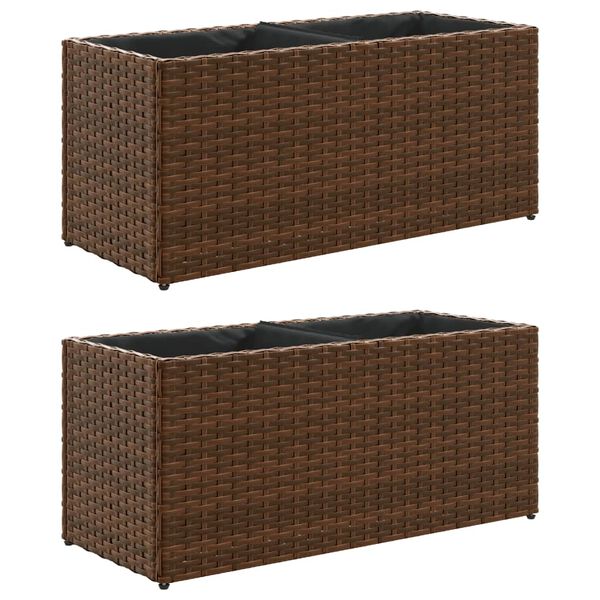 vidaXL Jardini&egrave;res avec 2 pots 2 pcs marron 72x30x32 cm r&eacute;sine tress&eacute;e