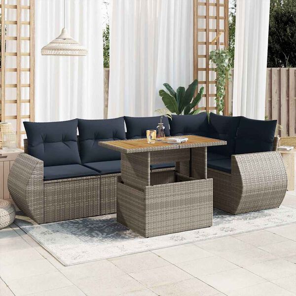 vidaXL Salon de jardin 6 pcs avec coussins gris r&eacute;sine tress&eacute;e