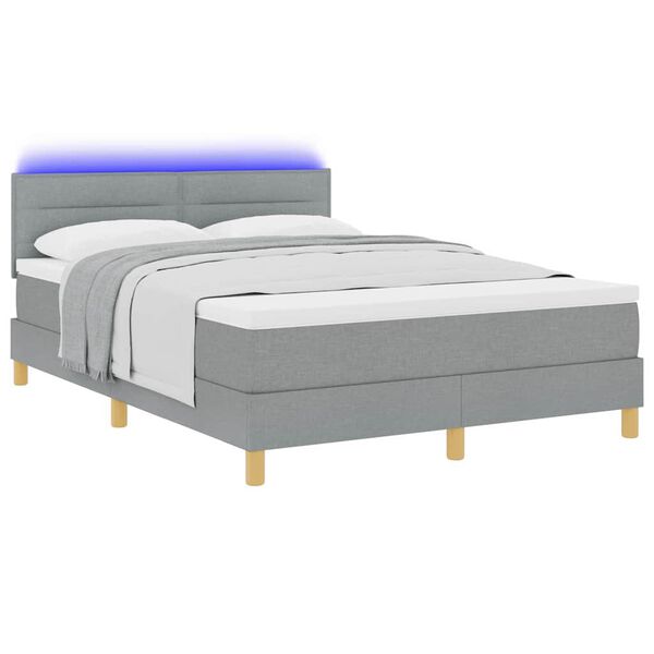 vidaXL Lit &agrave; ressort LED avec matelas Gris clair 160 x 200 cm tissu