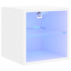 vidaXL Meuble TV mural avec lumi&egrave;res LED blanc 30x28,5x30 cm