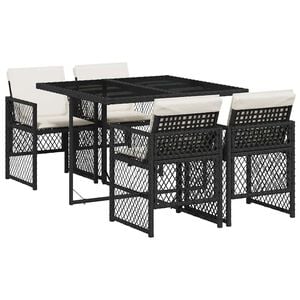 vidaXL Ensemble &agrave; manger de jardin coussins 5pcs noir r&eacute;sine tress&eacute;e