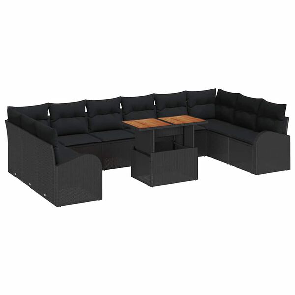 vidaXL Ensemble de canapé de jardin 11 pcs Noir Poly rotin