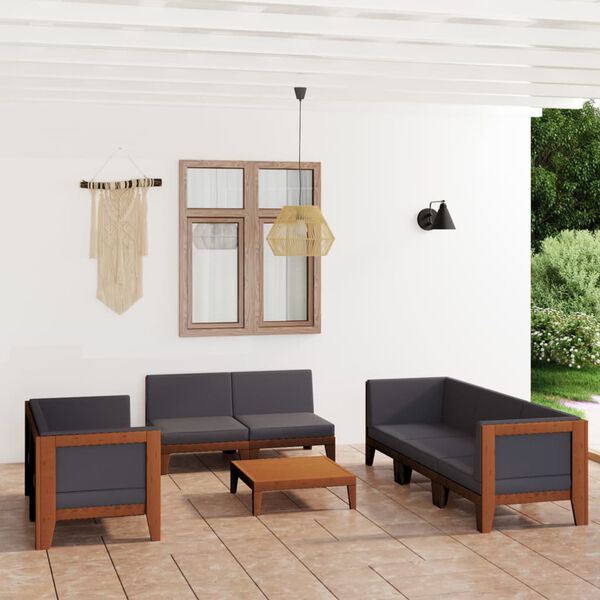 vidaXL Salon de jardin 9 pcs avec coussins Bois d'acacia solide