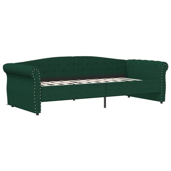 vidaXL Lit avec matelas et &eacute;clairage USB Vert fonc&eacute; Tissu 90x200 cm