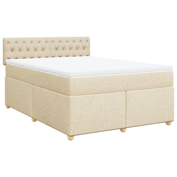 vidaXL Sommier &agrave; lattes de lit avec matelas Cr&egrave;me 160x200 cm Tissu