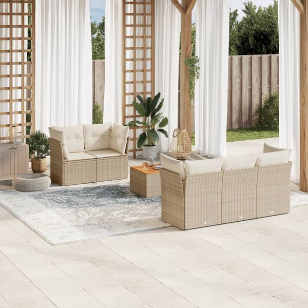 vidaXL Salon de jardin avec coussins 6 pcs beige r&eacute;sine tress&eacute;e