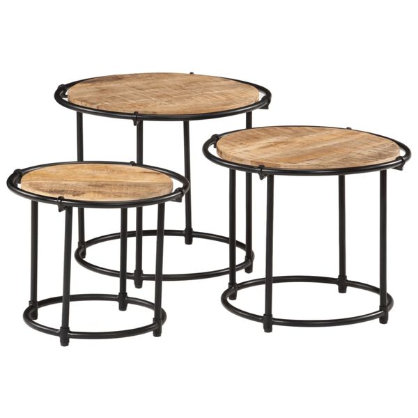 vidaXL Tables gigognes 3 pcs bois de manguier massif brut