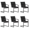 vidaXL Chaises &agrave; manger cantilever lot de 6 noir cuir v&eacute;ritable