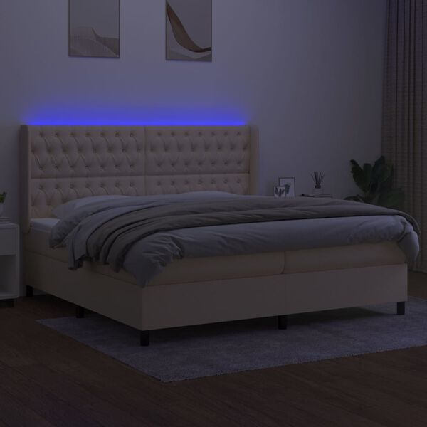 vidaXL Sommier &agrave; lattes de lit matelas et LED Cr&egrave;me 200x200 cm Tissu