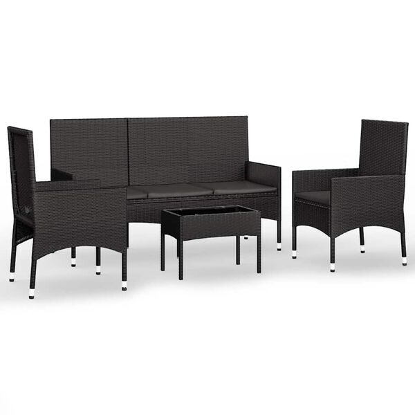 vidaXL Salon de jardin 4 pcs avec coussins Noir Résine tressée