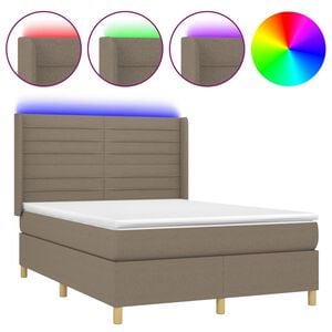 vidaXL Sommier &agrave; lattes de lit matelas et LED Taupe 140x200 cm Tissu