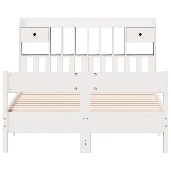 vidaXL Lit biblioth&egrave;que sans matelas blanc 135x190 cm bois pin massif