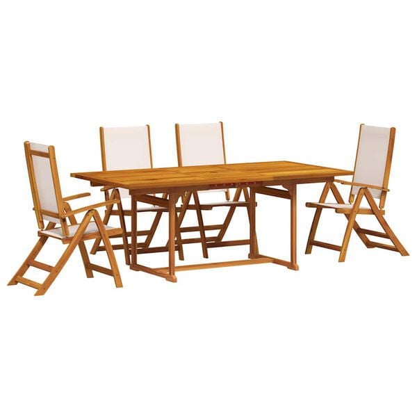 vidaXL Ensemble &agrave; manger de jardin 5pcs bois d'acacia solide textil&egrave;ne