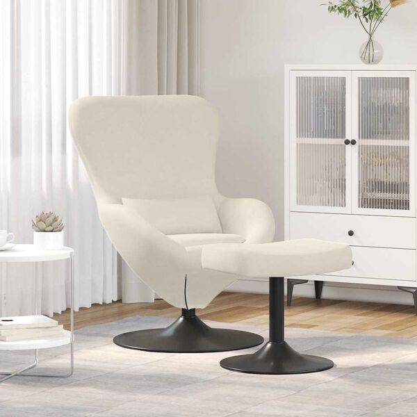 vidaXL Chaise &OElig;uf avec Pouf Cr&egrave;me 63 x 73 x 90 cm Velours