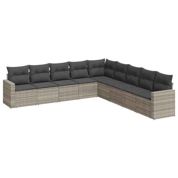 vidaXL Salon de jardin 9 pcs avec coussins gris clair r&eacute;sine tress&eacute;e