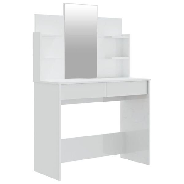 vidaXL Coiffeuse avec miroir Blanc brillant 96x40x142 cm