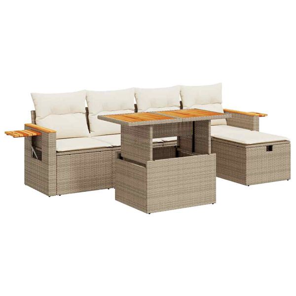 vidaXL Salon de jardin avec coussins 6 pcs beige r&eacute;sine tress&eacute;e