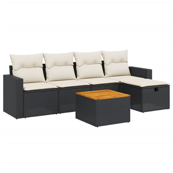 vidaXL Salon de jardin 6 pcs avec coussins noir r&eacute;sine tress&eacute;e