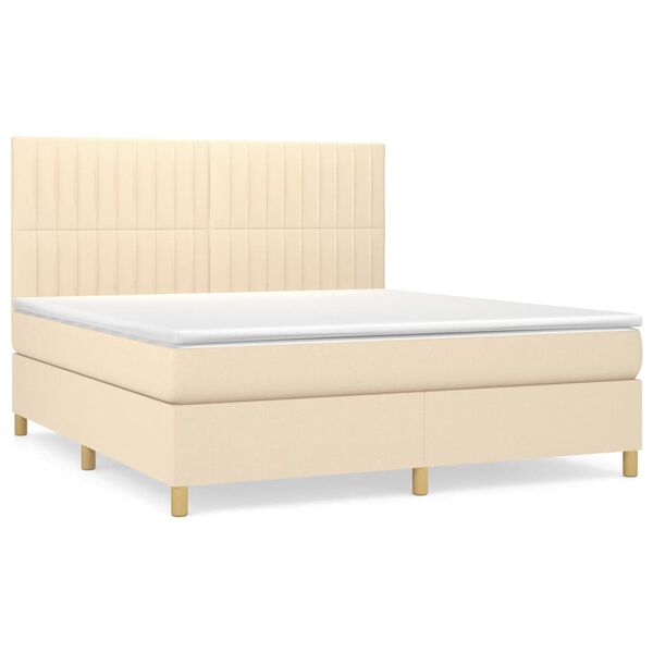 vidaXL Sommier &agrave; lattes de lit avec matelas Cr&egrave;me 180x200 cm Tissu