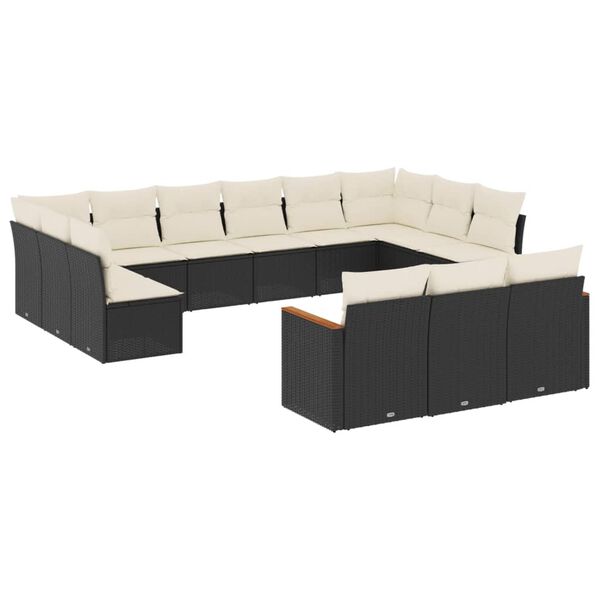 vidaXL Salon de jardin avec coussins 13 pcs noir r&eacute;sine tress&eacute;e