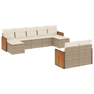 vidaXL Salon de jardin avec coussins 9 pcs beige r&eacute;sine tress&eacute;e
