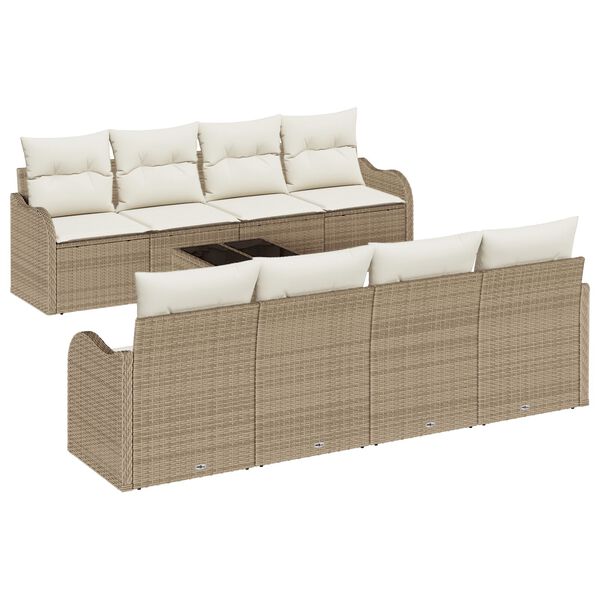 vidaXL Ensemble de canap&eacute; de jardin avec coussin 9 pcs Beige et cr&egrave;me