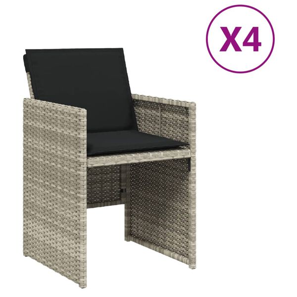 vidaXL Chaises de jardin avec coussins lot de 4 gris clair poly rotin