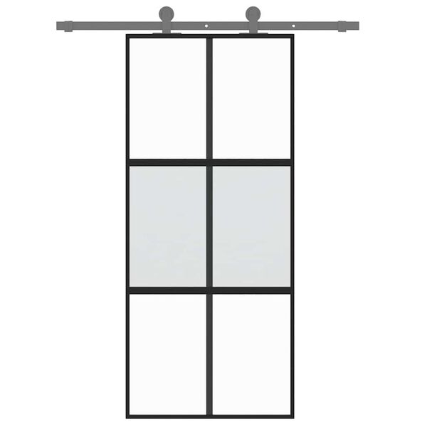 vidaXL Porte coulissante noir 90x205 cm verre trempé aluminium