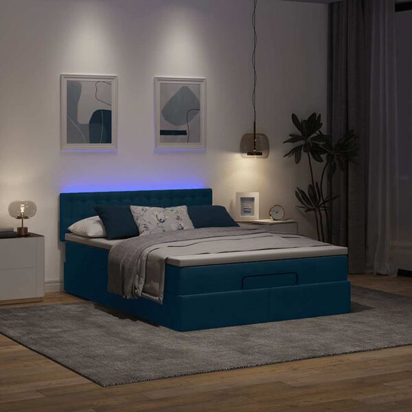 vidaXL Cadre de lit ottoman avec matelas bleu fonc&eacute; 140x200 cm velours
