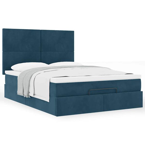 vidaXL Cadre de lit ottoman avec matelas bleu fonc&eacute; 140x190 cm velours
