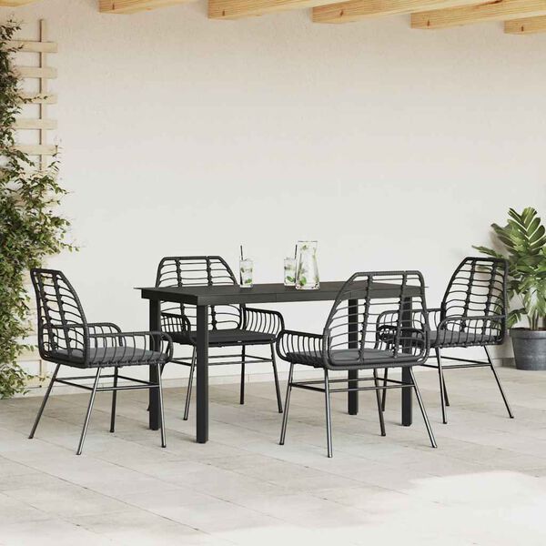 vidaXL Ensemble &agrave; manger de jardin et coussins 5 pcs noir rotin verre